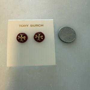 Tory Burch Red and Gold Logo Earrings